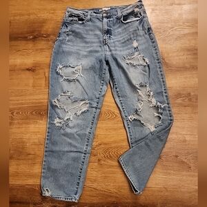 Retro MOM JEANS -SO Brand Hi-Rise Sz 11 Junior's Distressed Baggy Grunge Stretch